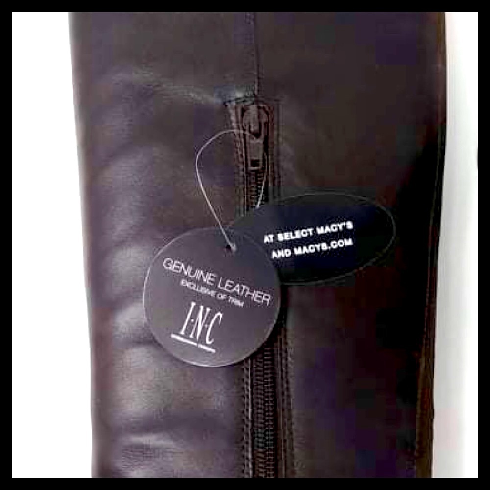 INC International Concepts Leather Closed Toe Knee High Riding Boots Dark Brown - Picture 8 of 10